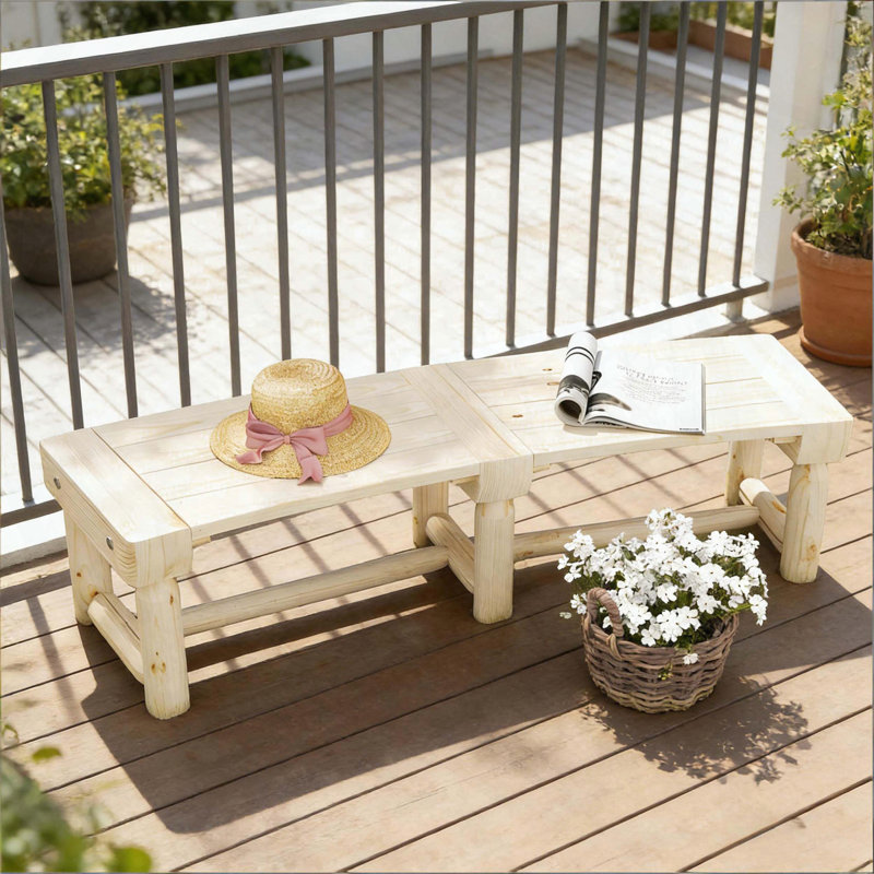 Banc de jardin en bois semi-circulaire (naturel)
