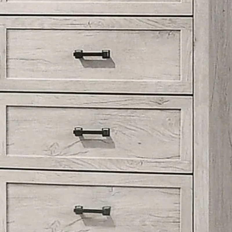 Commode haute Miot, 4 tiroirs avec poignées en métal, bois blanchi