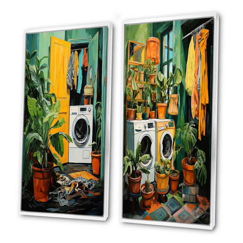 Blanchisserie Romm Jungle Adventure II - ensemble de 2 impressions sur toile, H 28 po x l 25 po, Cadre flottant blanc