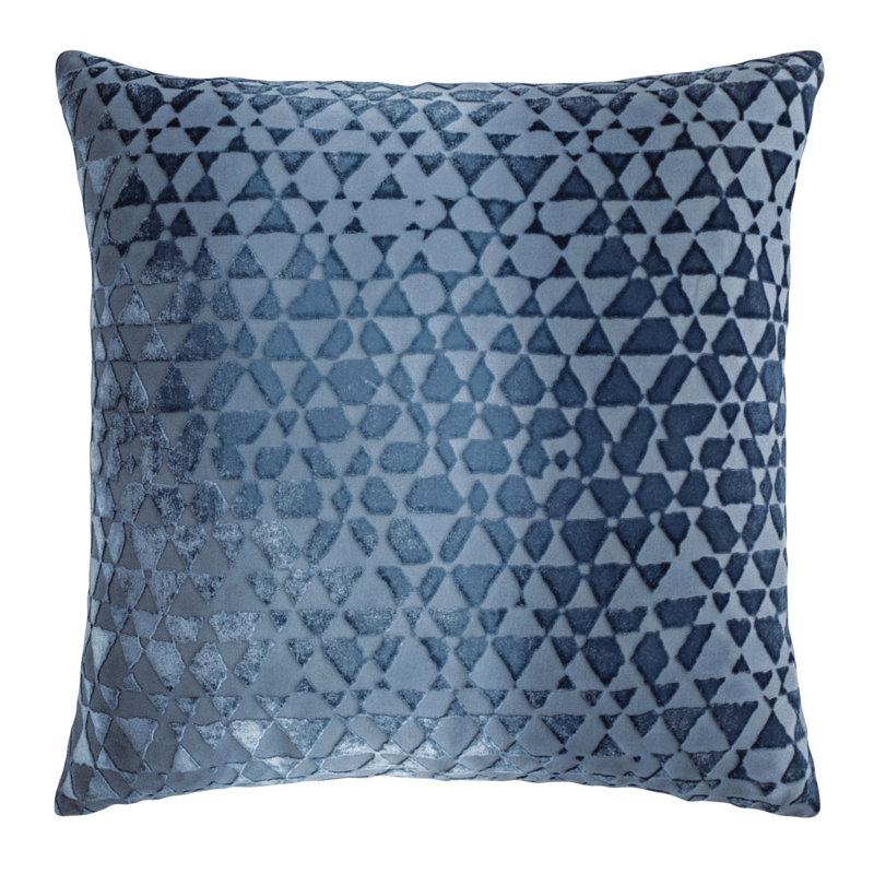 Triangles Square Velvet Pillow Cover & Insert, Denim, 20" x 20"