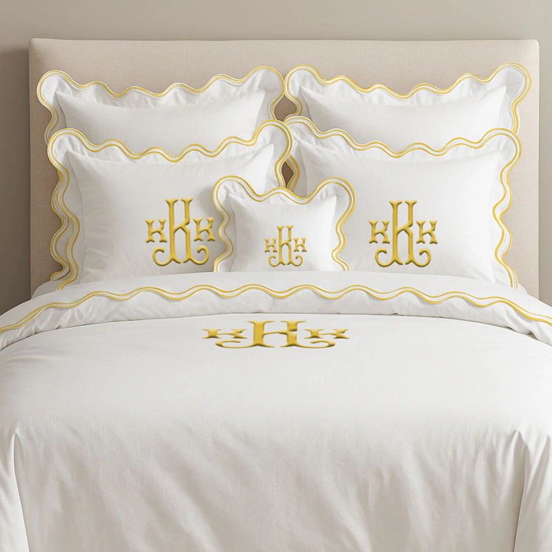 Monogram Cotton Luxurious Double Scallop Duvet Cover, Full/Queen Duvet Cover, Yes