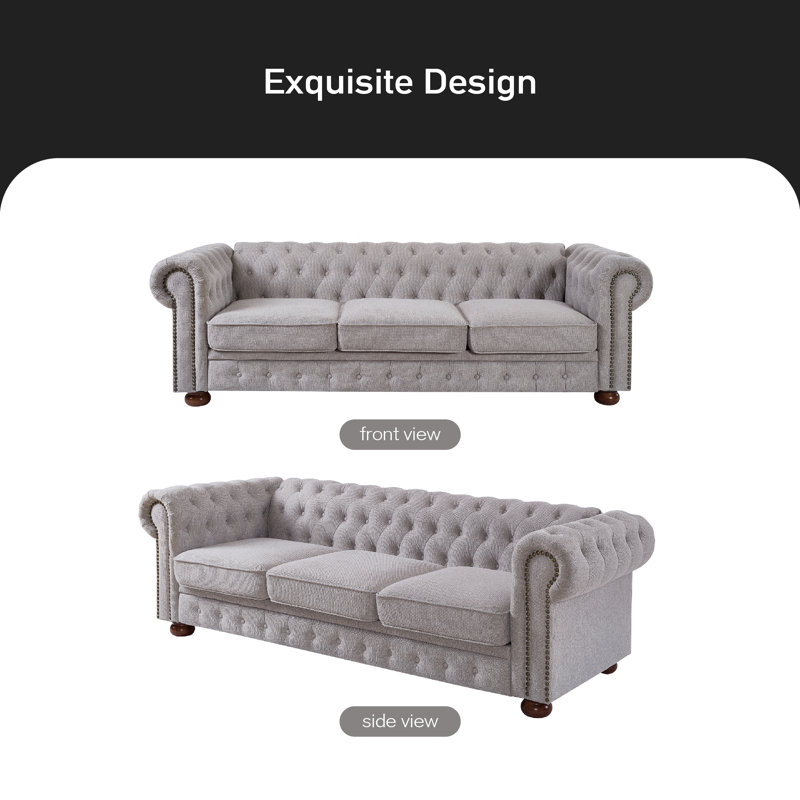 Grous Upholstered 88.5'' Sofa, Light Gray 100% Linen