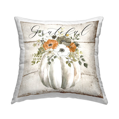 Coussin décoratif imprimé citrouille Grateful Floral par LSR Design Studio