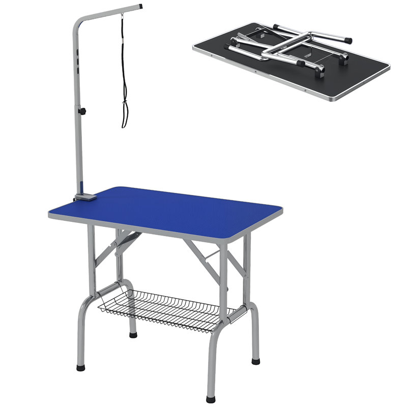 Table de toilettage pliable réglable et pliable H 29,5 po x l 23,6 po, H 29,5 po x l 23,6 po x P 35,4 po, Bleu