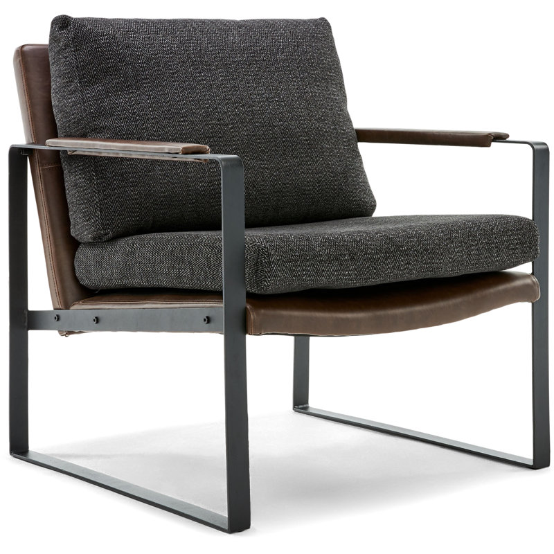 Finch Everett Faux Leather Accent Chair, Square Metal Frame, Removable Covers, Medium-Soft Cushions