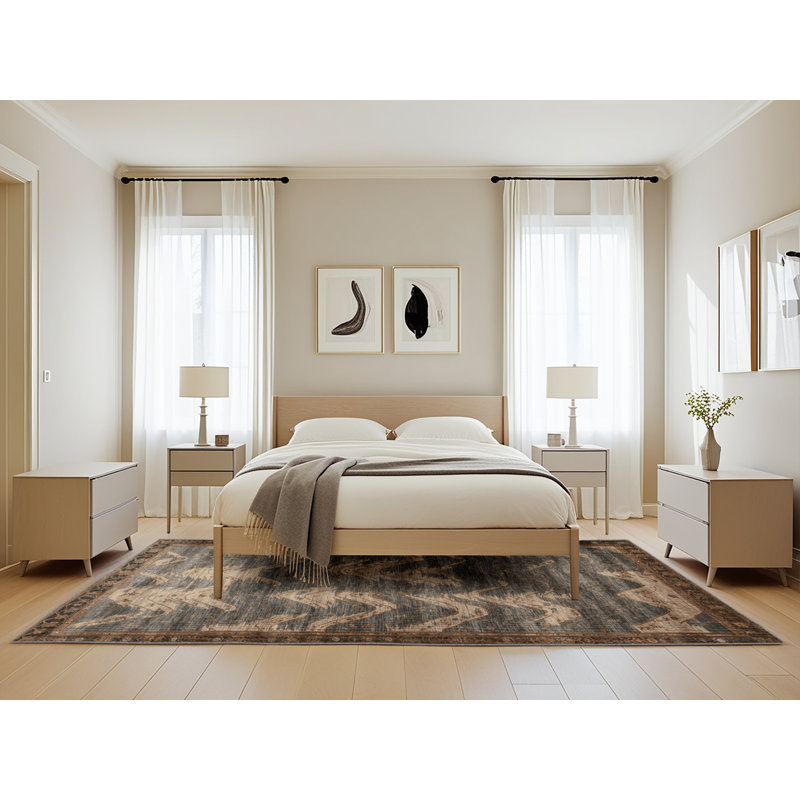 Tapis persan gris lavable à la machine, Rectangle de 5 pi x 8 pi
