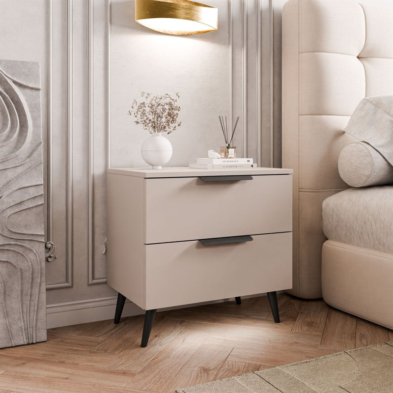 55cm W Bedside Table, Cashmire/Black