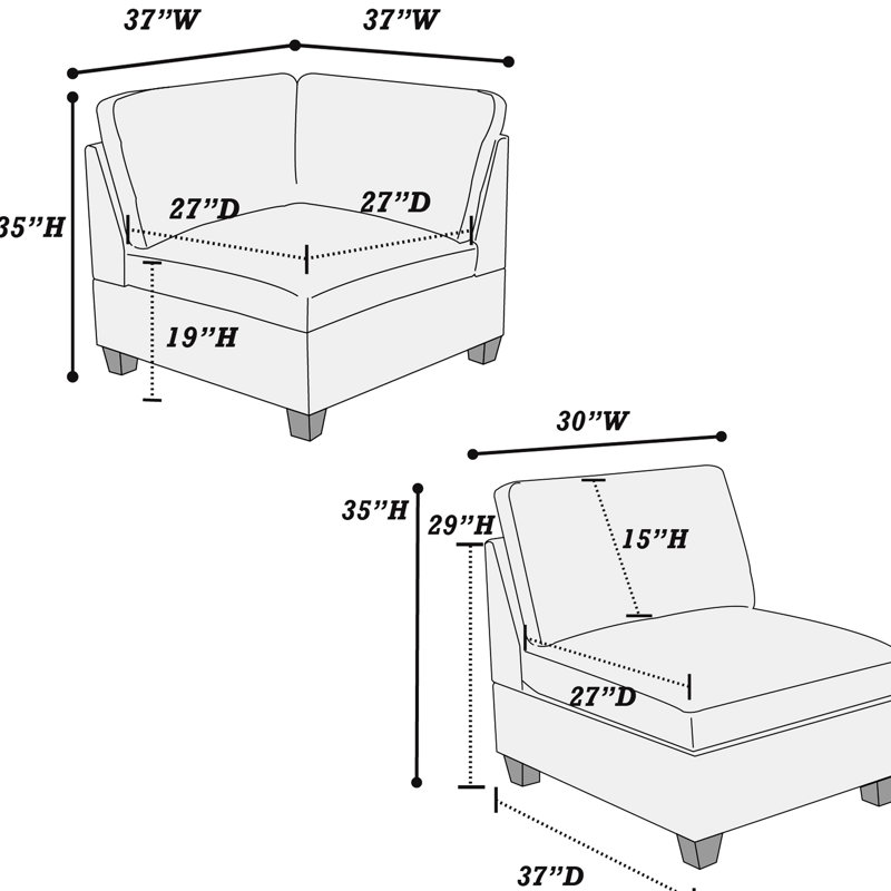 Gray Modular 2Pc , Chenille Fabric Seats For Living Area In Gray, Seating Primary With Cozy Seat