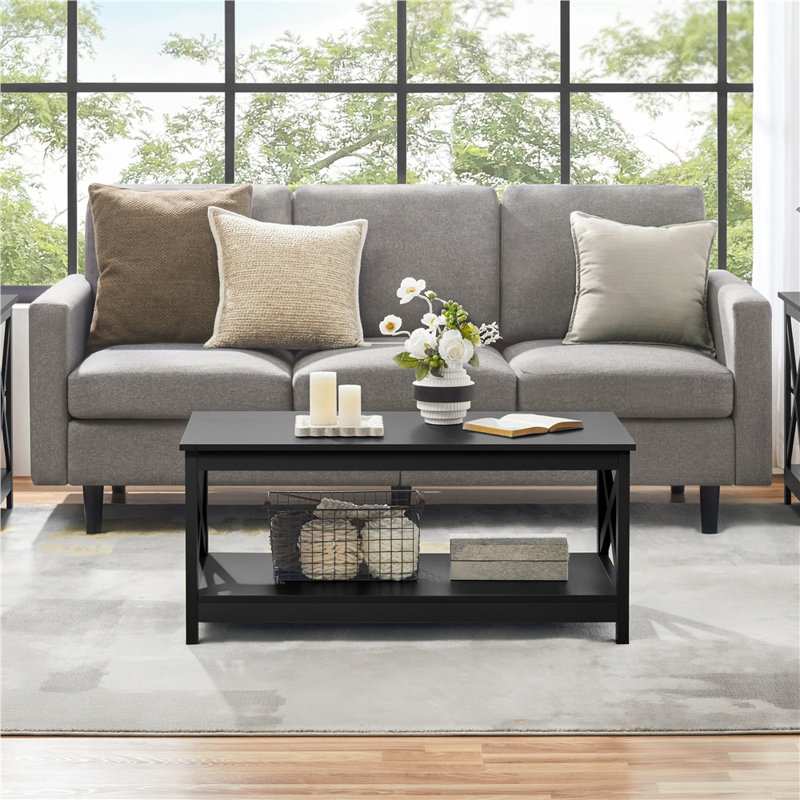 Solid Coffee Table with Storage, Black