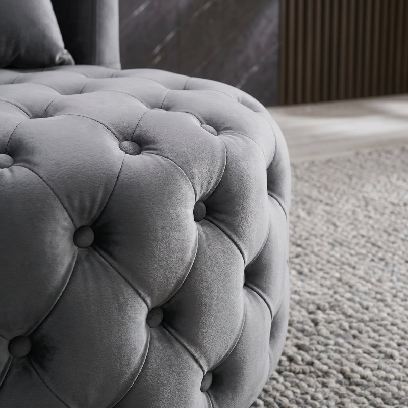 Fauteuil d'appoint touffeté en velours Sweeping Crescent - confort moderne et élégance intemporelle, Gris foncé