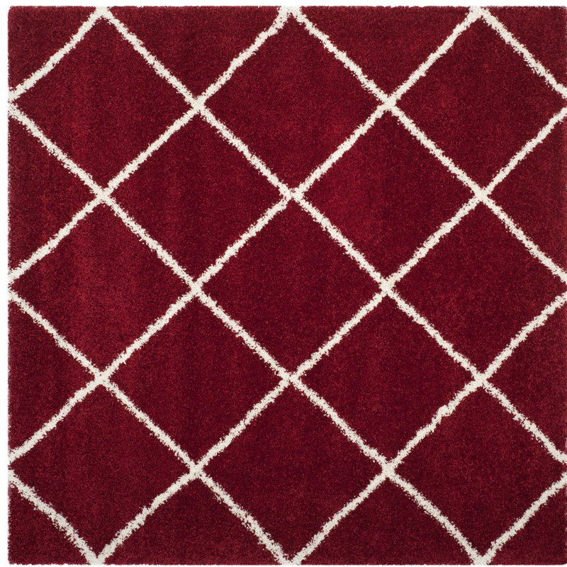 Humberto Hudson Shag Performance Geometric Rug, Square 5'3", Red/Ivory