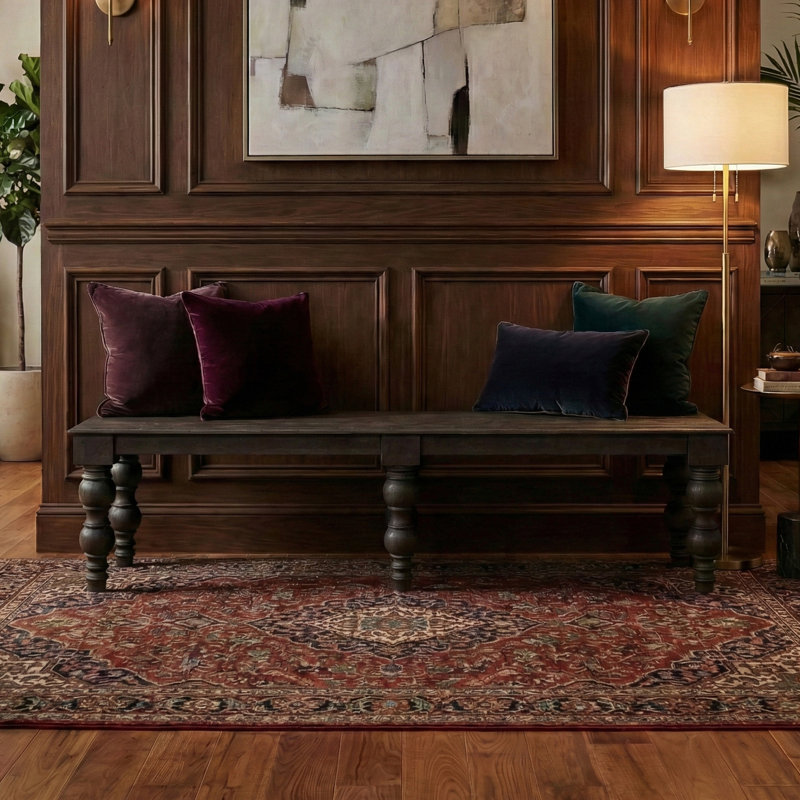 Braydan 70"W Solid Wood Hand-Turned Leg Bench- Coffee Brown, Coffee Brown
