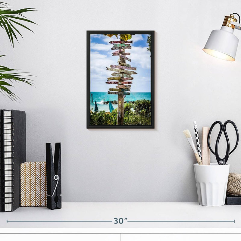 Panneaux de destination de Key West, 9 po x 13 po, Cadre flottant noir