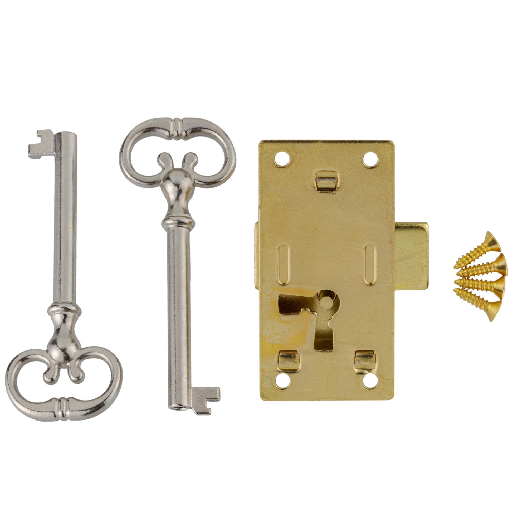 2 Sets Skeleton Key Lock Decorative Antique Brass Cabinet Lock with Key for  Chest Cupboard Furniture 