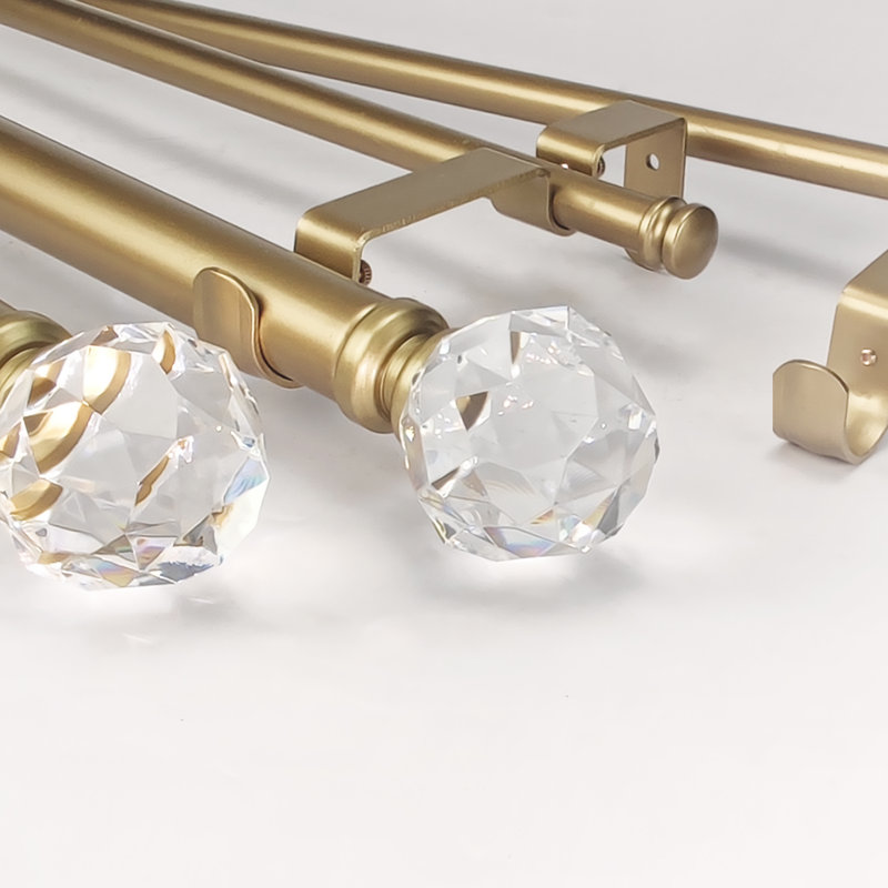 Gold Adjustable Double Curtain Rod with Crystal Finials