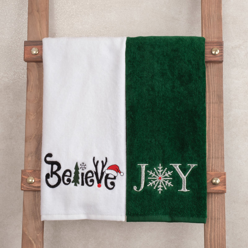 Ensemble de 2 serviettes en coton Jelitza, Blanc / Vert