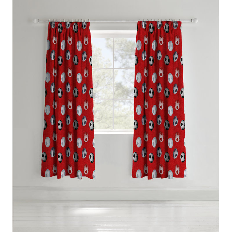 Football Pencil Pleat Room Darkening Curtain, Red