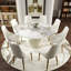 Table de salle à manger 59,05 "en pierre artificielle blanche et ronde avec base en contreplaqué beige pouvant accueillir 8 personnes (sans les chaises)