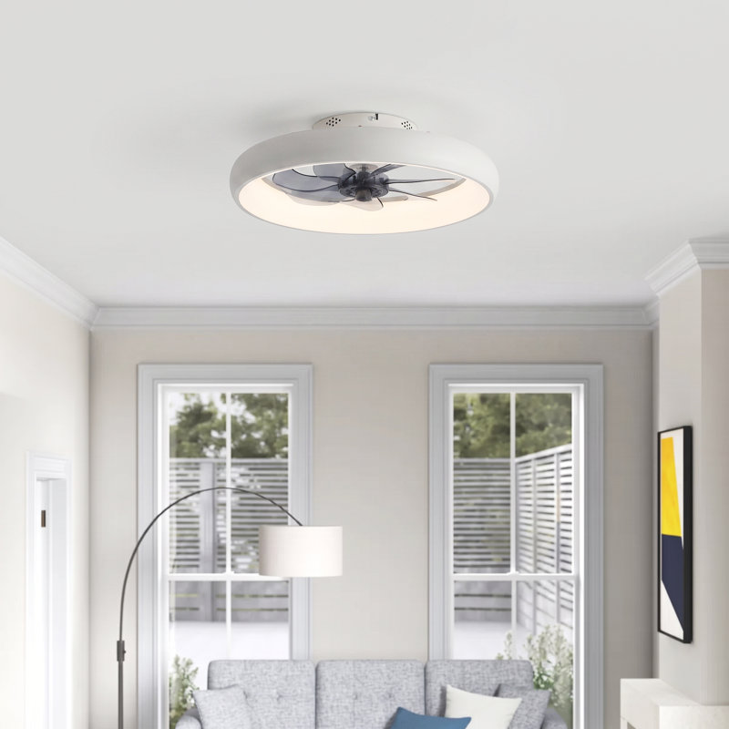 20'' Dianeshia Flush Mount Dimmable Ceiling Fan with LED Lights, White