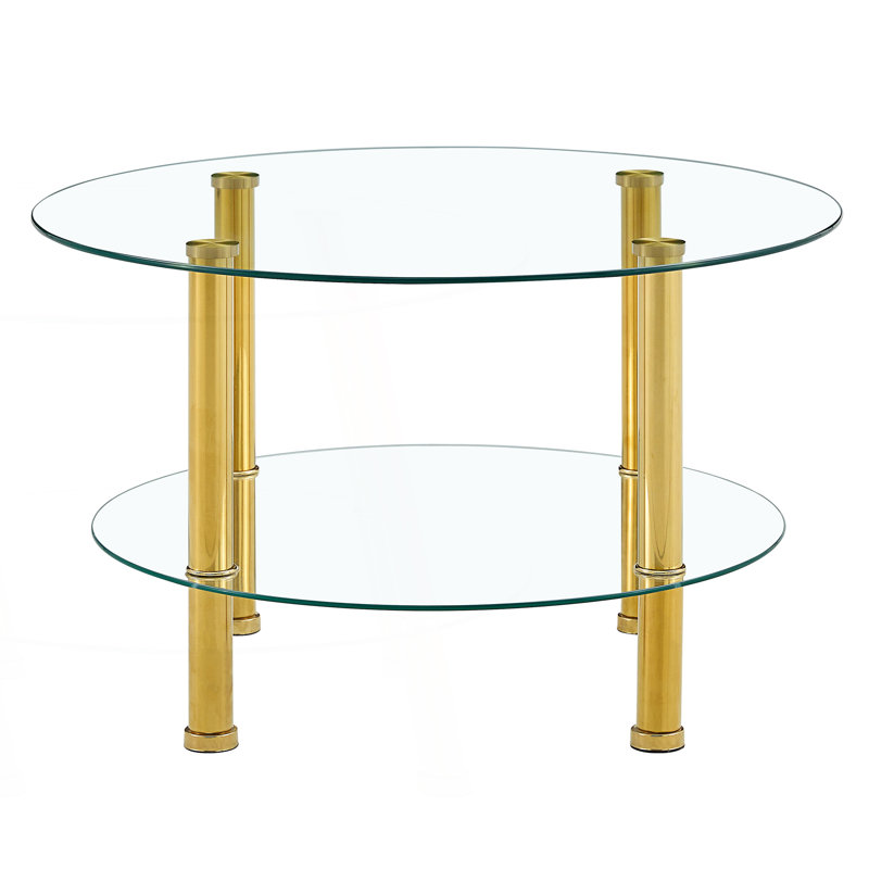Contemporary Minimalist Double Layer Tempered Glass Coffee Table, Living Room Table