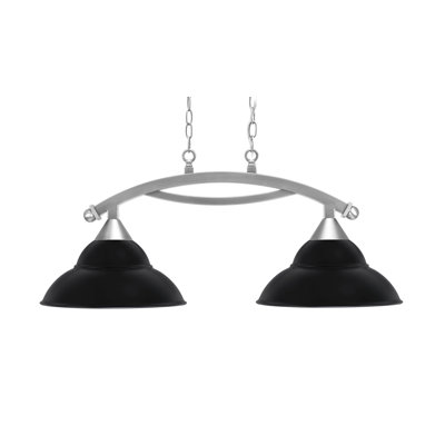 Bow 2 Light Island Light Shown In Brushed Nickel Finish With 13" Matte Black Double Bubble Metal Shades