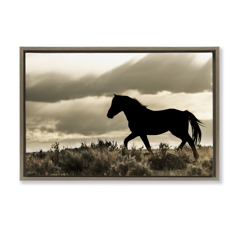 Silhouette d'un cheval en liberté, H 21 po x l 31 po, Cadre flottant orme Montalcino