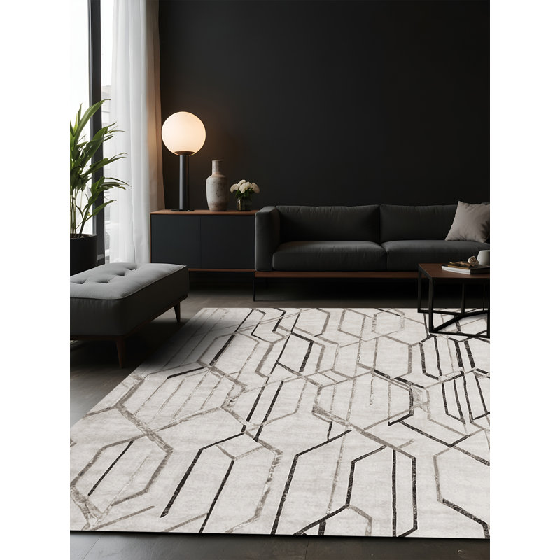 Tapis gris soyeux et moelleux, Carré 7 pi