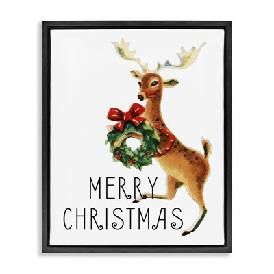 Merry Christmas Reindeer Framed Floater Canvas Wall Art by Kim Allen
