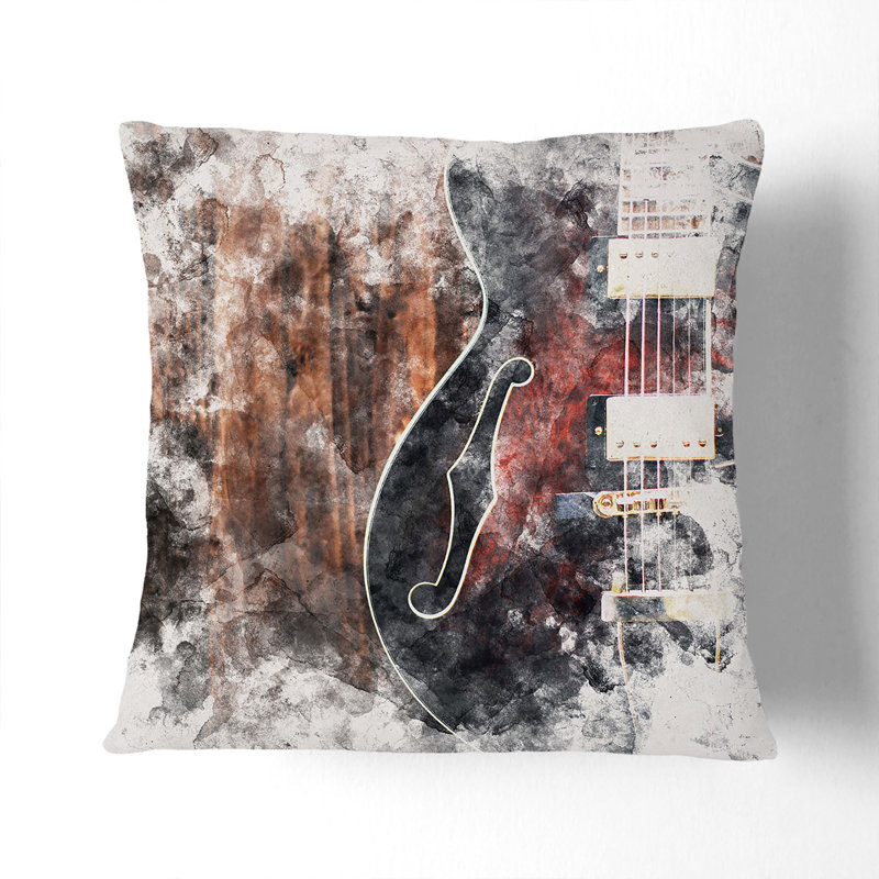 Wooden Electric Guitar Cushion with Filling, 40cm H x 40cm W x 15cm D, Black