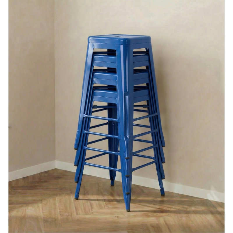 Counter Stool with Metal Frame, Blue
