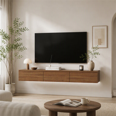 Meuble télé flottant avec 16 DEL de couleur, meuble télé moderne de 67 po pour téléviseur de 60 à 65 po