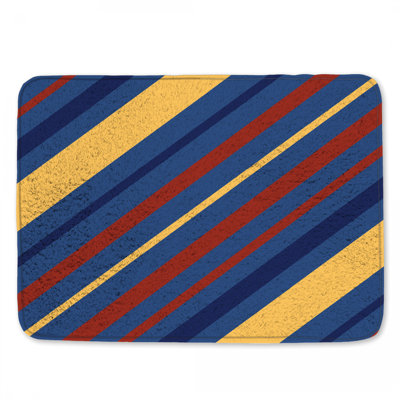 Tapis de bain à rayures diagonales bleues et jaunes