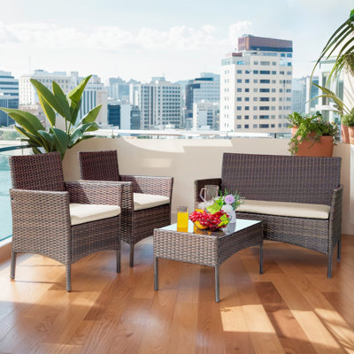 Ensemble de conversation de terrasse pour 4 personnes avec coussins