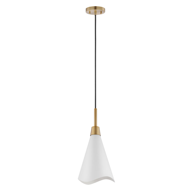 Gertrude 1-Light Metal Single Pendant with Sloped Ceiling Compatibility, 20" H x 15" W x 15" D, Matte White/Burnished Brass