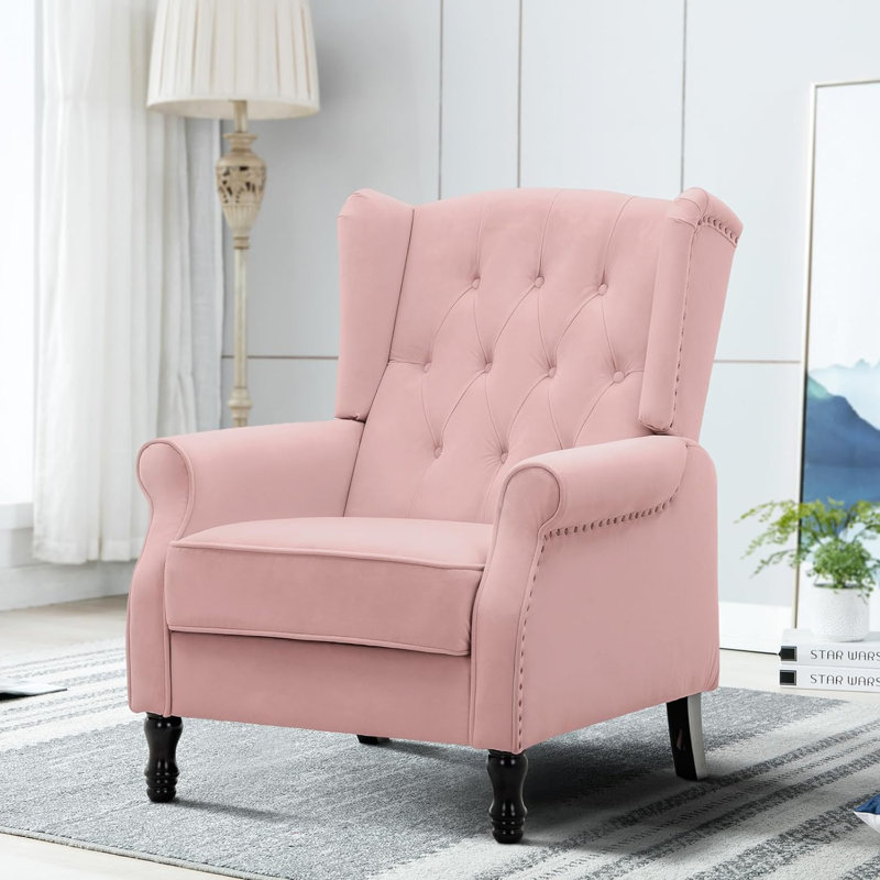 Crister Upholstered Wingback Chair, Pink Velvet