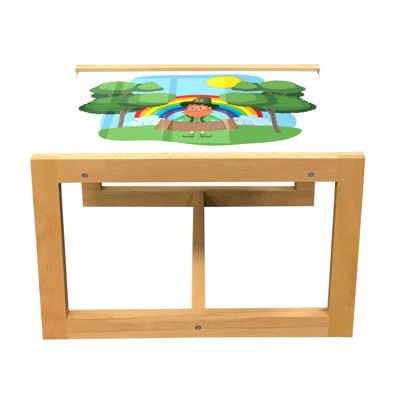 Leprechaun Coffee Table, Simplistic Carton Of Irish In Forest With Sun And Rainbow Image, Acrylic Glass Center Table With Wooden Frame For Offices Dorms Multicolor