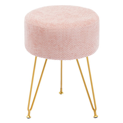 Modern Round Vanity Stool with 3 Metal Legs, Multiuse Foot Rest for Makeup Room Bedroom