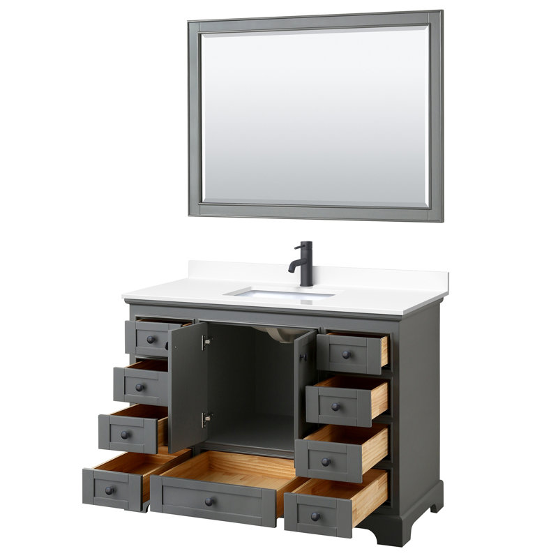 Deborah 48'' Single Bathroom Vanity with Marble Top, White Cultured Marble, Polished Chrome, Dark Gray