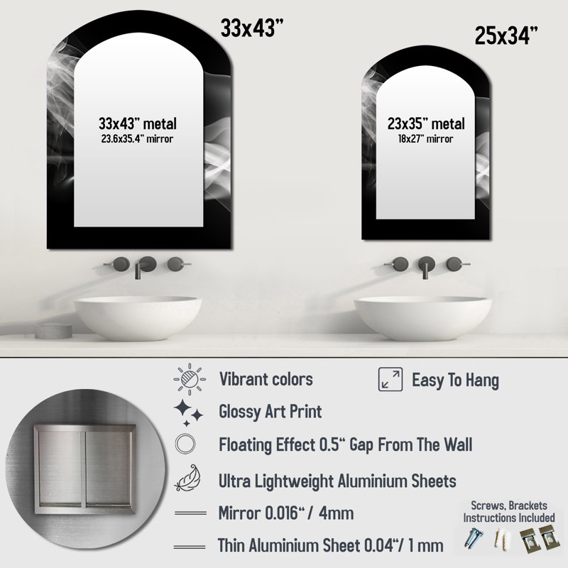 Miroir mural noir et blanc Contemplative Abstraction I - Modern, 43 po x 33 po