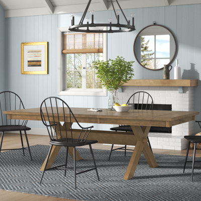 Veliz Wood Trestle Extendable Dining Table With Leaf