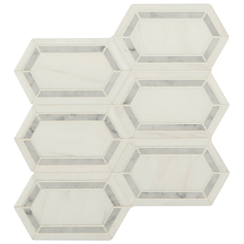Calabria Frost Spire 12 in. x 12 in. Polished Marble Mosaic Floor and Wall Tile