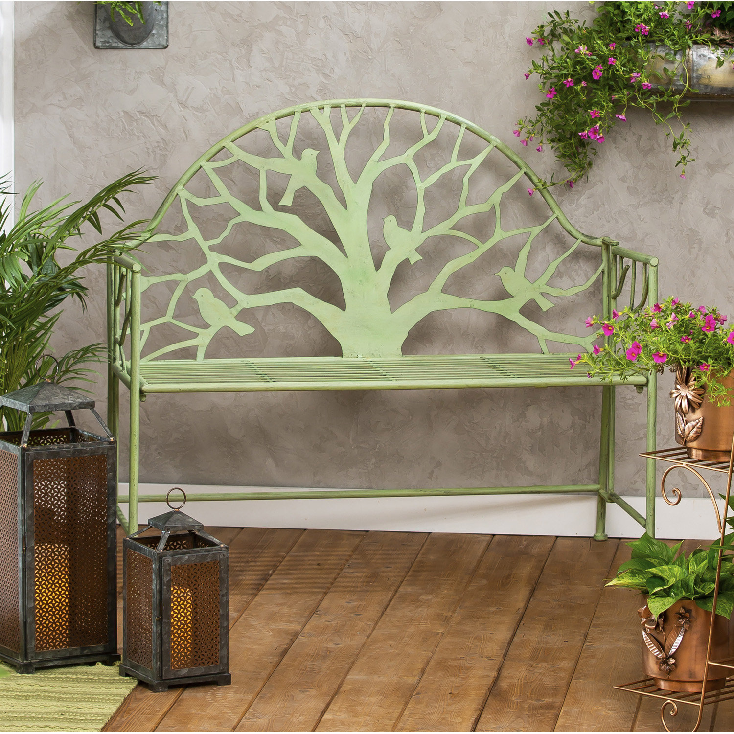 August Grove Iron Mint Green Tree of Life Garden Bench & Reviews Wayfair