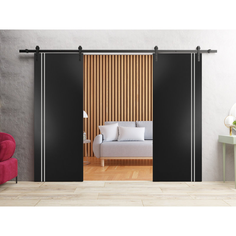 Porte de grange en bois massif massif, Noir mat, 36 po x 96 po