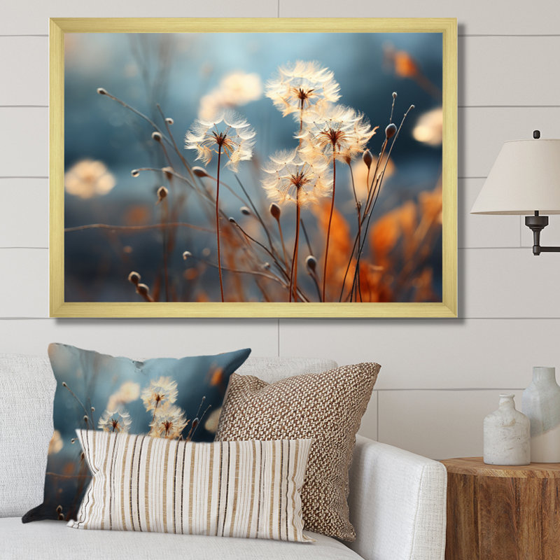 Dandelion Whispers of Spring - Pissenlit, art mural, H 12 po x l 20 po x P 1 po, Cadre doré à une seule photo