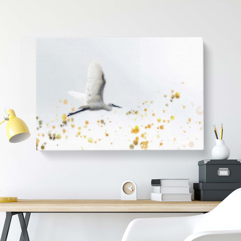 Great Egret Bird in Flight in Abstract - Wrapped Canvas, 60cm H x 91cm W x 3cm D