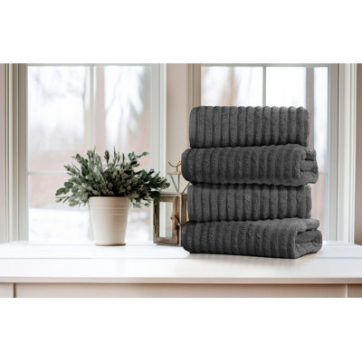 Bibb Home 4 Pack Ribbed Egyptian Cotton Bath Towel Set
