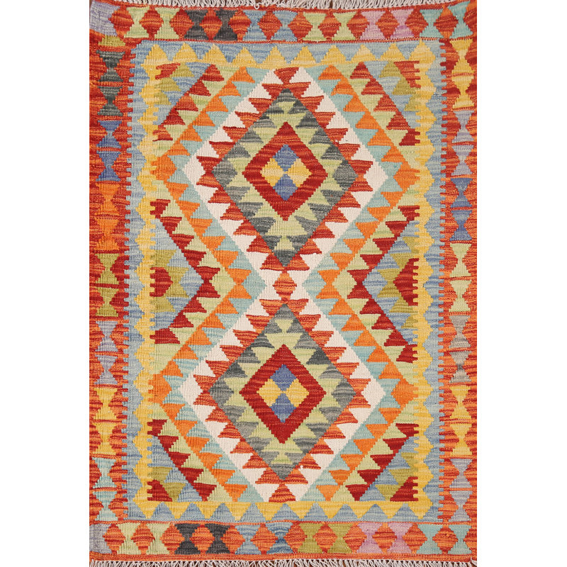 Geometric Wool Kilim Oriental Rug 3x4