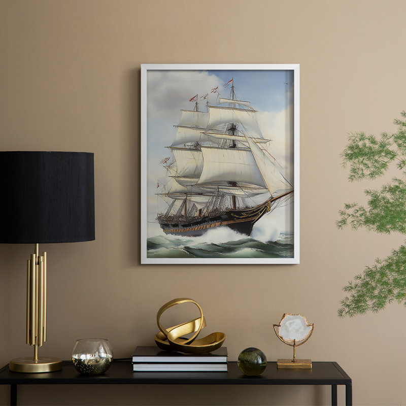 Reproduction encadrée NAUTICAL Series Lxxiv - bois massif, H 11 po x l 9 po, Blanc