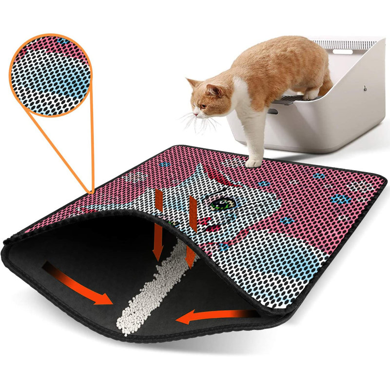 Tapis pour litière de qualité supérieure, 18 po x 24 po | 50% PVC / 50% polyester, lavable à la machine et passer l'aspirateur | Conception durable et facile à nettoyer pour les propriétaires d'animaux de compagnie | Protégez vos planchers des dégâts de la litière