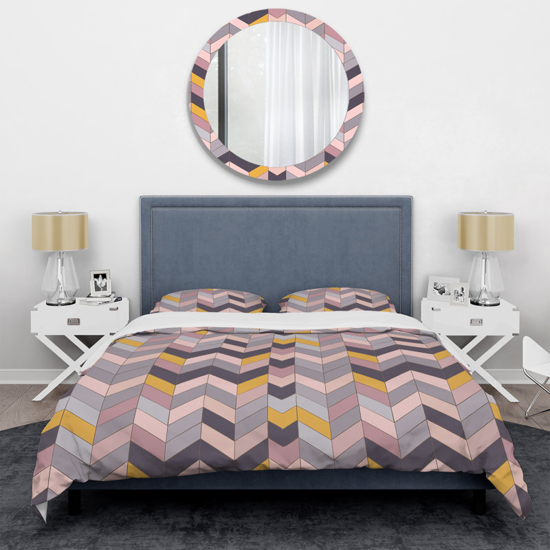 Ensemble de housse de couette à chevrons mauves et roses, Housse de couette très grand + 2 taies décorativ
